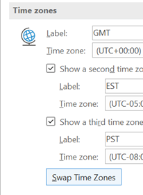 Outlook Time Zone options